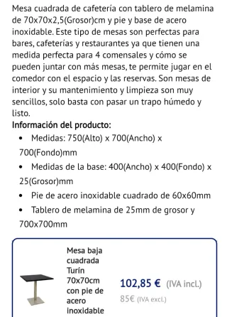 Mesas Cafetería Cuadrada 60x60, tengo unas 20 und