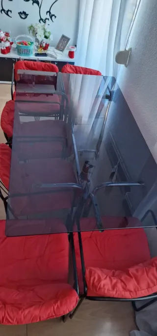 Mesa comedor cristal negro y 6 sillas