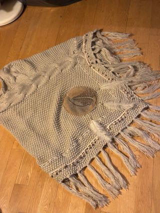 Poncho de Lana Beige y Plateado