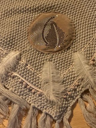 Poncho de Lana Beige y Plateado