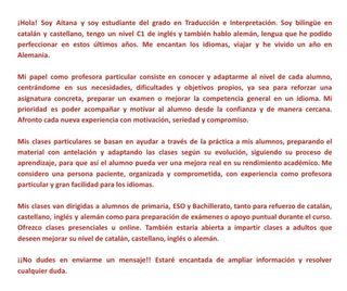 Clases particulares a 10€/hora.