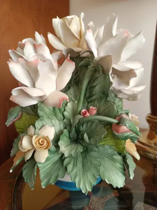 Escultura Vintage Flores Porcelana Napoli 33 X 22