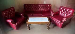 Conjunto Salón Piel Rojo y Mármol