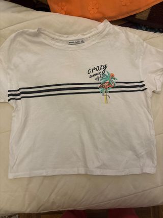 Camiseta Bershka Blanca Talla S Flamenco