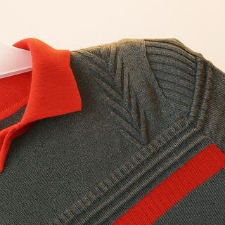 Nuevo Jersey gris invierno con rayas naranjas