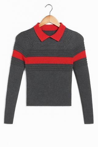 Nuevo Jersey gris invierno con rayas naranjas