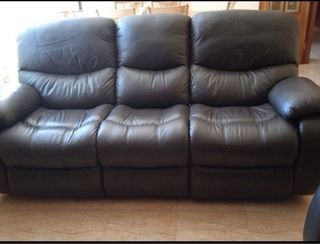 Sofá de piel reclinable marron oscuro