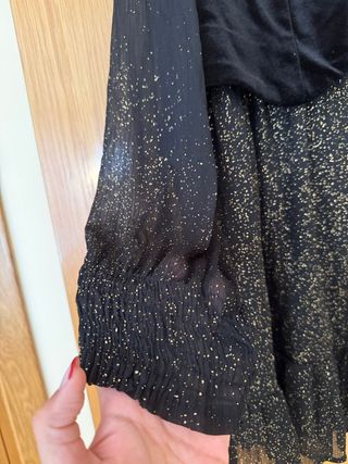 Vestido Zara Negro Brillantina Terciopelo Talla M