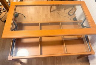 Mesa centro elevable madera y cristal