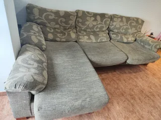 Sofá chaiselongue tela beige y gris