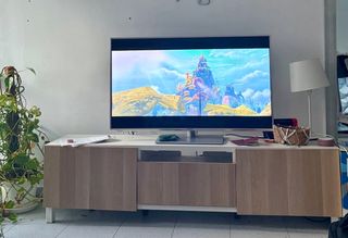 Mueble TV salón madera y blanco