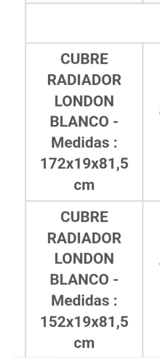 Cubre radiador blanco. Nuevo.