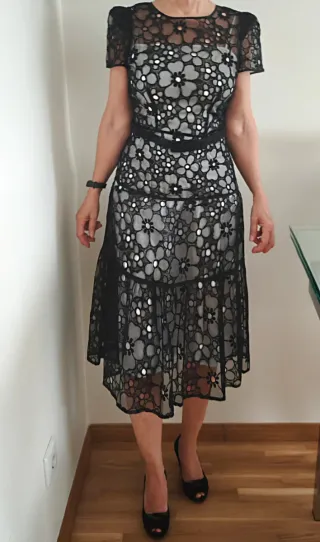 Vestido Negro Encaje Purificación García Talla 38