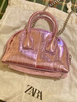 Mini bolso Zara efecto piel cocodrilo rosa