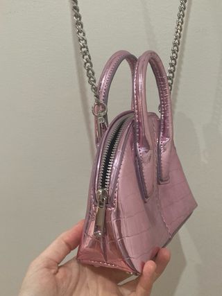 Mini bolso Zara efecto piel cocodrilo rosa