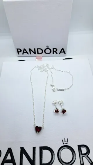 Conjunto Pandora Corazón Rojo Plata