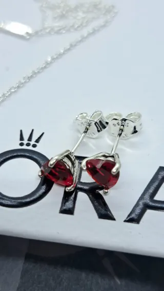 Conjunto Pandora Corazón Rojo Plata