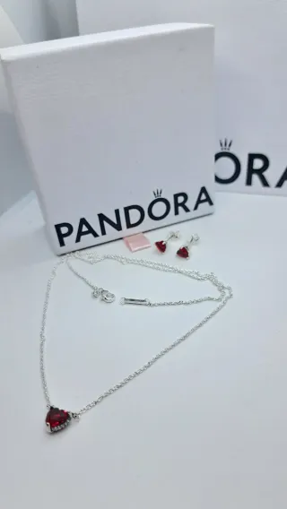 Conjunto Pandora Corazón Rojo Plata