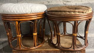 2 Taburetes Rattan Cojín Marrón y Blanco