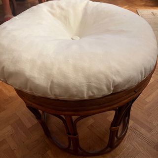 2 Taburetes Rattan Cojín Marrón y Blanco