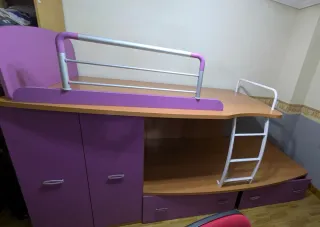 Litera juvenil con armario y cajoneras
