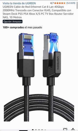 UGREEN Cable de Red Ethernet Cat 8 40Gbps 2000 10M