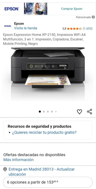 Impresora y Escáner Epson XP-2150 Negra