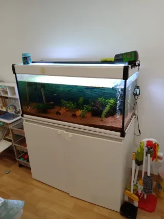 Acuario con mueble blanco