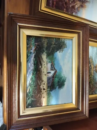 Trío de cuadros al óleo vintage - Paisajes con mar