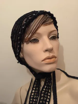 Gorro rejilla crochet negro vintage