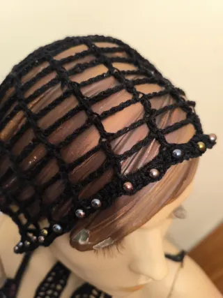Gorro rejilla crochet negro vintage