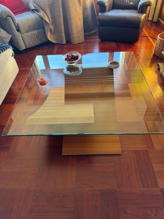 Mesa centro cristal y madera