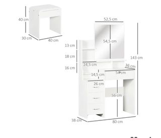 Tocador blanco con espejo y cajones