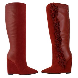 Nuevas botas altas cuña flecos . Marrón n37