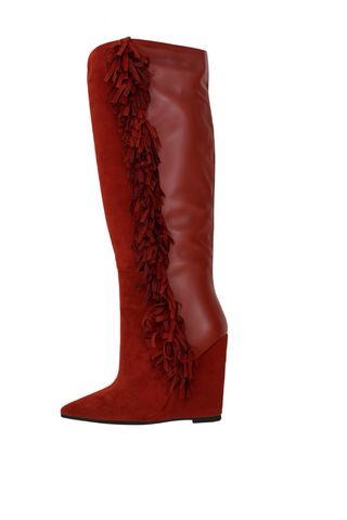 Nuevas botas altas cuña flecos . Marrón n37