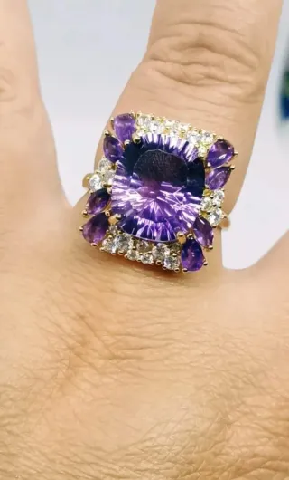 Anillo Amatista Natural Plata 925 laminado oro 18k