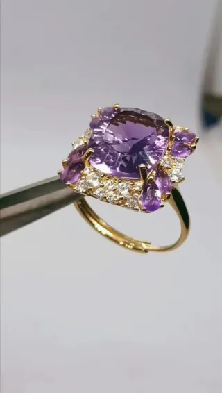Anillo Amatista Natural Plata 925 laminado oro 18k