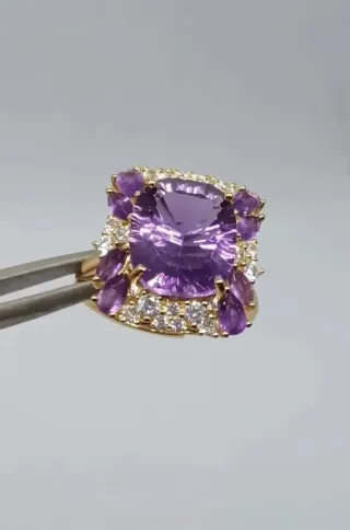 Anillo Amatista Natural Plata 925 laminado oro 18k