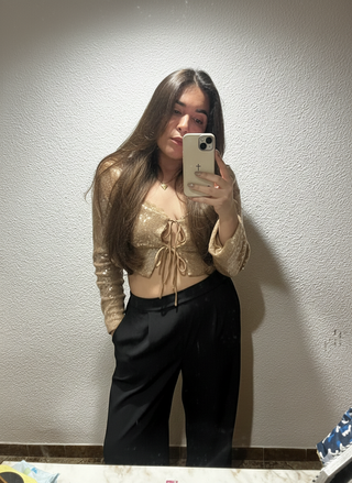 Top fiesta lentejuelas dorado talla L