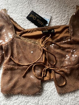 Top fiesta lentejuelas dorado talla L