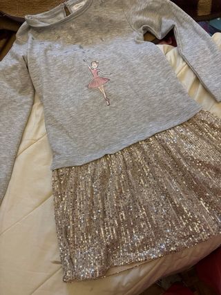 Vestido Sfera Ballet Lentejuelas Gris T.9-10