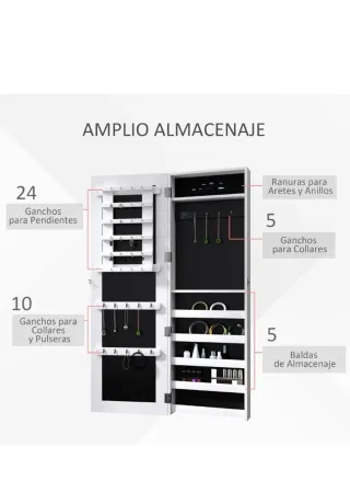 Armario Joyero Blanco con Espejo