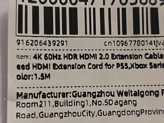 Alargador HDMI 2.0 de 1,5m.