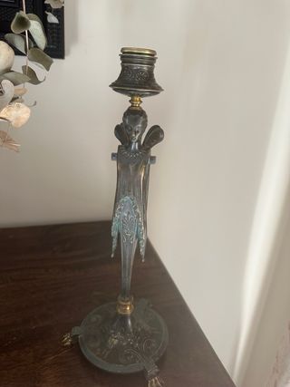 Pareja Candelabros Bronce Figuras Ángel