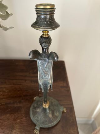 Pareja Candelabros Bronce Figuras Ángel