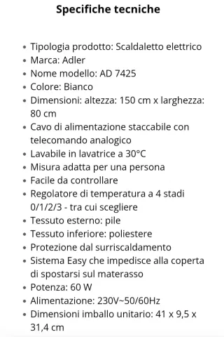 Coperta riscaldante Adler AD 7425