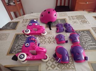 Patines en línea niña rosa y morado + protecciones