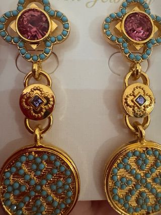Pendientes bisutería fina dorado y turquesa