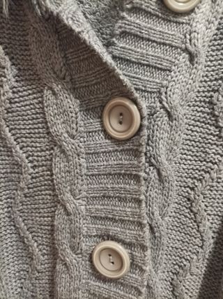 Cardigan lungo grigio con lana e cappuccio