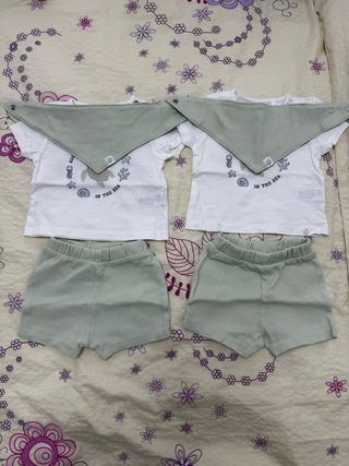 2 Conjuntos Verano Bebés gemelos Tortuga 0-1 Mes